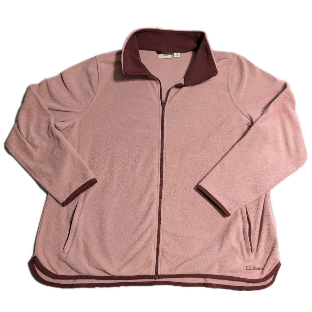 LL Bean Womens Fleece Jacket 2X Pink Full Zip Mock Neck Outdoor Casual